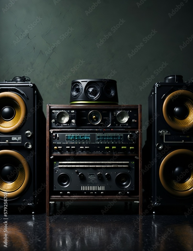 elegant black home sound system with gold colored speakers elegant black home sound system with gold colored speakers