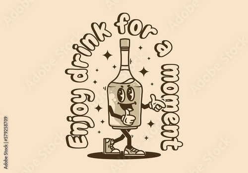 Mascot character design of an alcohol bottle