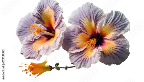 isolated light purple, orange hibiscus flower photo, spring, decorative floral illustration, transparent background, png, horizontal, vertical, springtime, floral, no background, generative ai