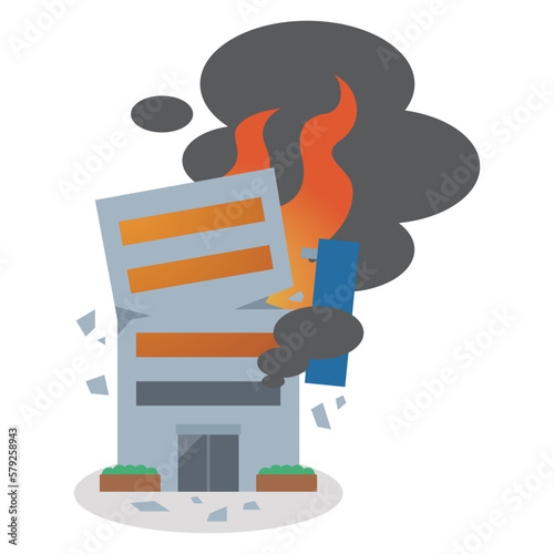 炎上するビルのイラスト