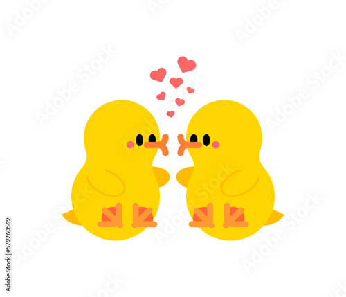 Cute love ducklings. darling couple of little birds. Vector illustration