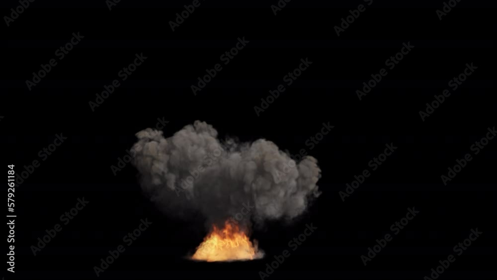 Isolated ground fire smoke explosion rising to air with Alpha channel.
