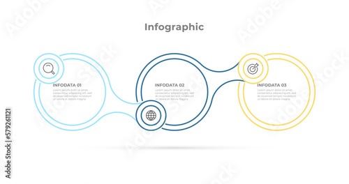 Vector infographic circle design with marketing icons and 3 options, steps or parts. Can be used for workflow diagram, info chart, web design.