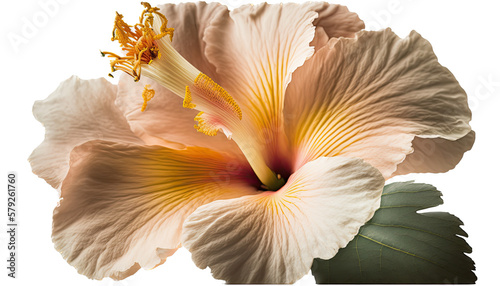 isolated white, orange, pink, peach colored hibiscus flower photo, spring, decorative floral illustration, transparent background, png, horizontal, vertical, springtime, floral, generative ai