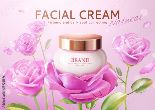 3D rose facial cream ad poster