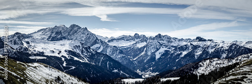 panoramic view from the passo sella in the dolomites