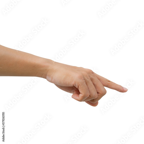 close up young man hand gesture about point or push sign isolated transparent background for png design concept