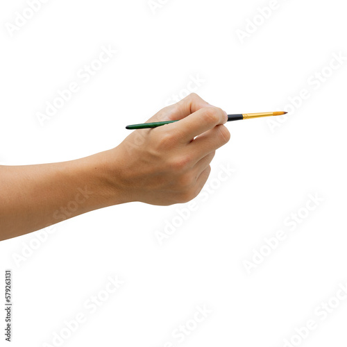 close up artist man hand use paintbrush to drawing or painting on work isolated on transparent background for png design concept