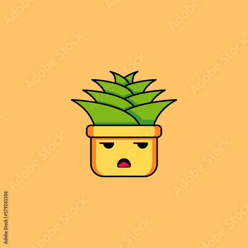 bored annoyed, dejected plant face cute illustration - vector