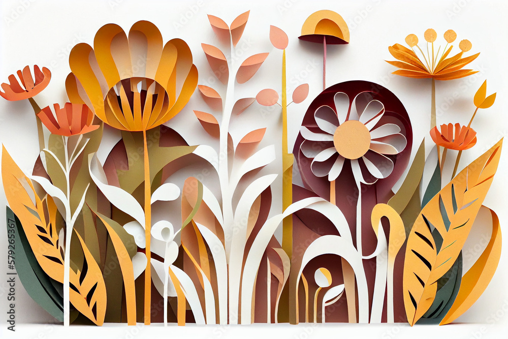 flowers in Paper art. Generative ai