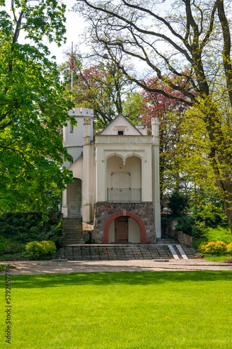 Neo-gothic pavilion in the palace park in Turzno, Kuyavian-Pomeranian Voivodeship, Poland 