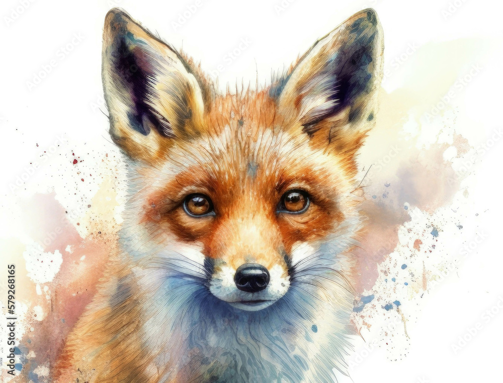 Fototapeta premium A sly fox eyes sparkling and ears pricked. Cute creature. AI generation.