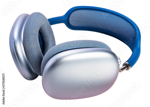 Blue wireless headphones isolated on white background, Blue headphone on white PNG file. photo