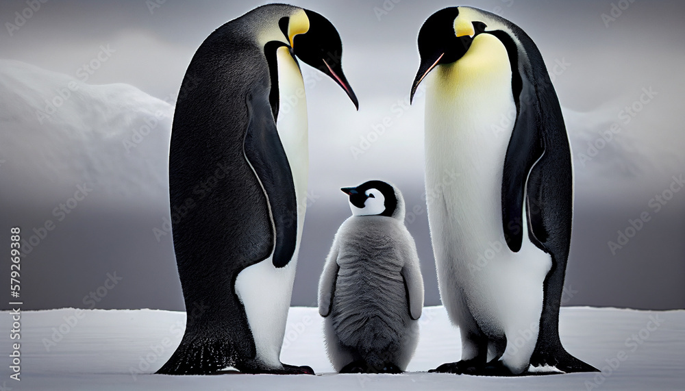 Obraz premium Emperor Penguins with chick