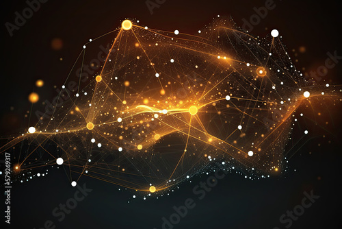 Technology network data connection lines with dots abstract big data visualization background concept. Generative ai.