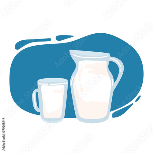 Realistic milk splash in a glass vector illustration. Milk poured into glass on a blue background,