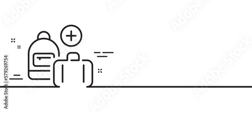 Hand baggage line icon. Add travel bag sign. Handbag luggage symbol. Minimal line illustration background. Add handbag line icon pattern banner. White web template concept. Vector