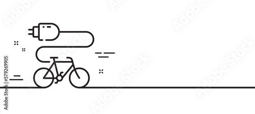 Electric bike line icon. Motorized bicycle transport sign. Charge ebike symbol. Minimal line illustration background. Electric bike line icon pattern banner. White web template concept. Vector