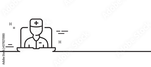 Telemedicine line icon. Online doctor sign. Medicine healthcare symbol. Minimal line illustration background. Telemedicine line icon pattern banner. White web template concept. Vector