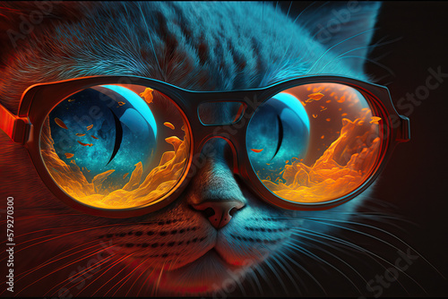 Cat in glasses. Illustration Generative Ai