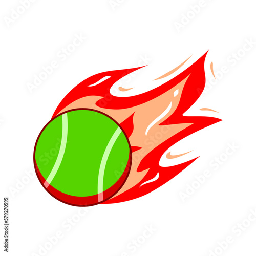 Green tennis sport flying with burning fire on white background flat vector design