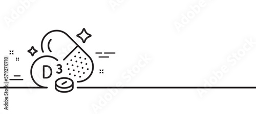 Vitamin D3 line icon. Cholecalciferol food nutrient sign. Capsule or pill supplement symbol. Minimal line illustration background. Cholecalciferol line icon pattern banner. Vector