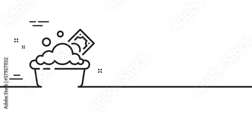 Launder money line icon. Cash corruption sign. Tax avoidance symbol. Minimal line illustration background. Launder money line icon pattern banner. White web template concept. Vector