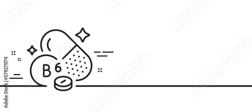 Vitamin B6 line icon. Food nutrient sign. Capsule or pill supplement symbol. Minimal line illustration background. Vitamin B6 line icon pattern banner. White web template concept. Vector