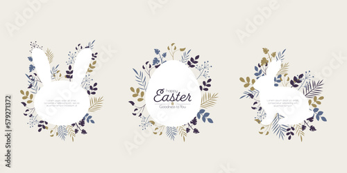 Easter bunnies and egg greeting cards. Cards with place for text.