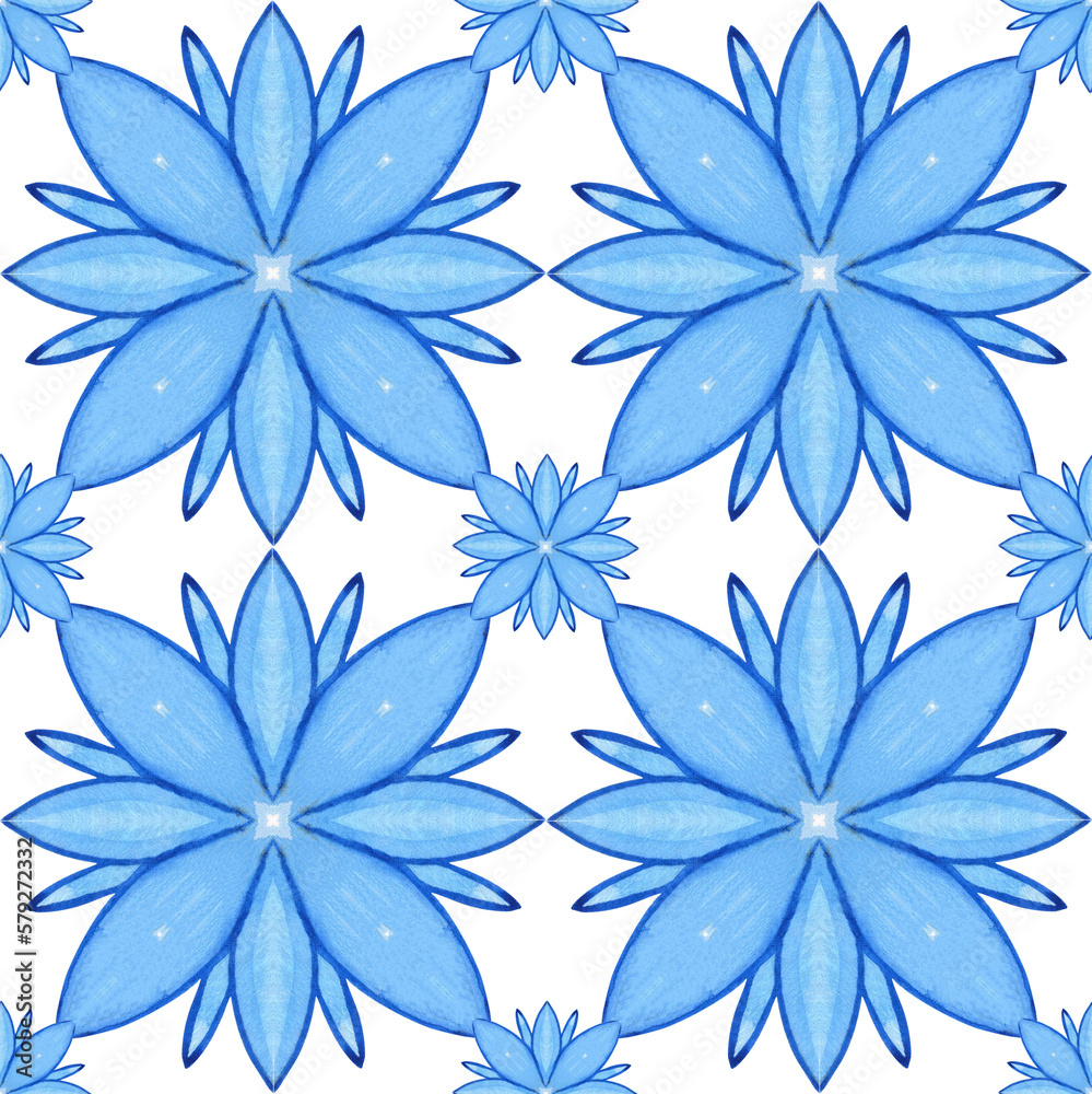 Obraz premium Majolica pattern. Sicilian hand drawn blue ornament. Traditional blue and white ceramic tiles. Portuguese traditional azulejo pattern. Moroccan style..