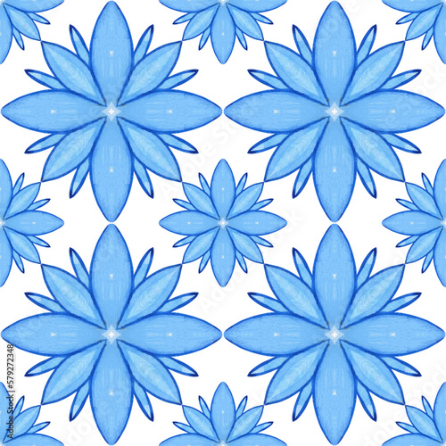 Majolica pattern. Sicilian hand drawn blue ornament. Traditional blue and white ceramic tiles. Portuguese traditional azulejo pattern. Moroccan style..