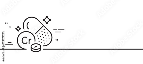 Chromium mineral line icon. Chemical element Cr sign. Capsule or pill symbol. Minimal line illustration background. Chromium mineral line icon pattern banner. White web template concept. Vector