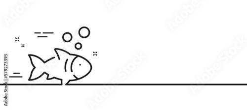 Fish line icon. Fishing catch sign. Fresh seafood symbol. Minimal line illustration background. Fish line icon pattern banner. White web template concept. Vector