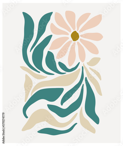 Flower market print. Abstract floral vector illustration. Flower market poster concept template perfect for postcards, wall art, banner etc. Retro 70s, 80s, 90s botanical design.