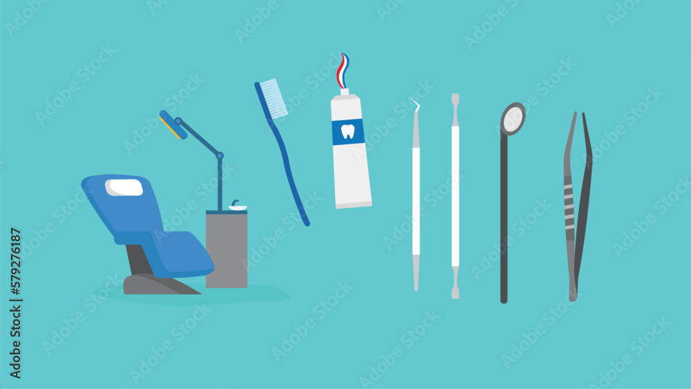Dental tools. Dental care. Vector illustration in flat style Dental tools. Dental care. Vector illustration in flat style