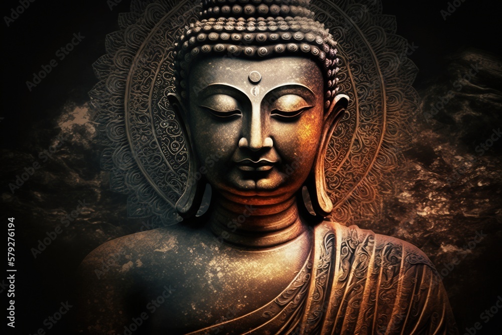 Meditating Buddha with tantric designs. Generative AI