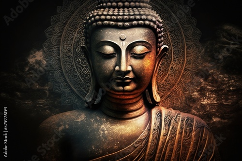 Meditating Buddha with tantric designs. Generative AI © AJay