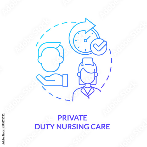 Private duty nursing care blue gradient concept icon. Skilled specialist. Home health care type abstract idea thin line illustration. Isolated outline drawing. Myriad Pro-Bold font used
