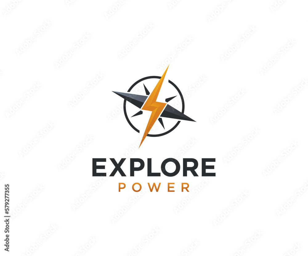 Compass, explore, power and bolt logo