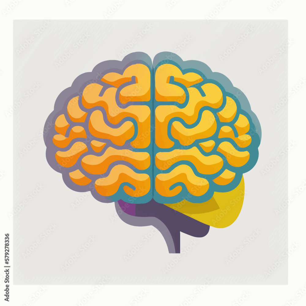 Human brain vector illustration flat style hand drawn - obrazy, fototapety, plakaty 
