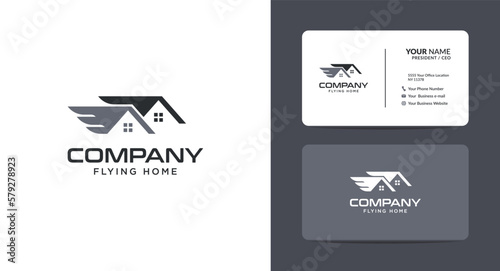 House and wings logo design. Property, building, home, real estate logo vector