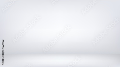 Studio background with white wall and floor and direct lighting. Empty monochromatic room with spot light and shadow. Vector banner for product presentation, realistic template of photography space.