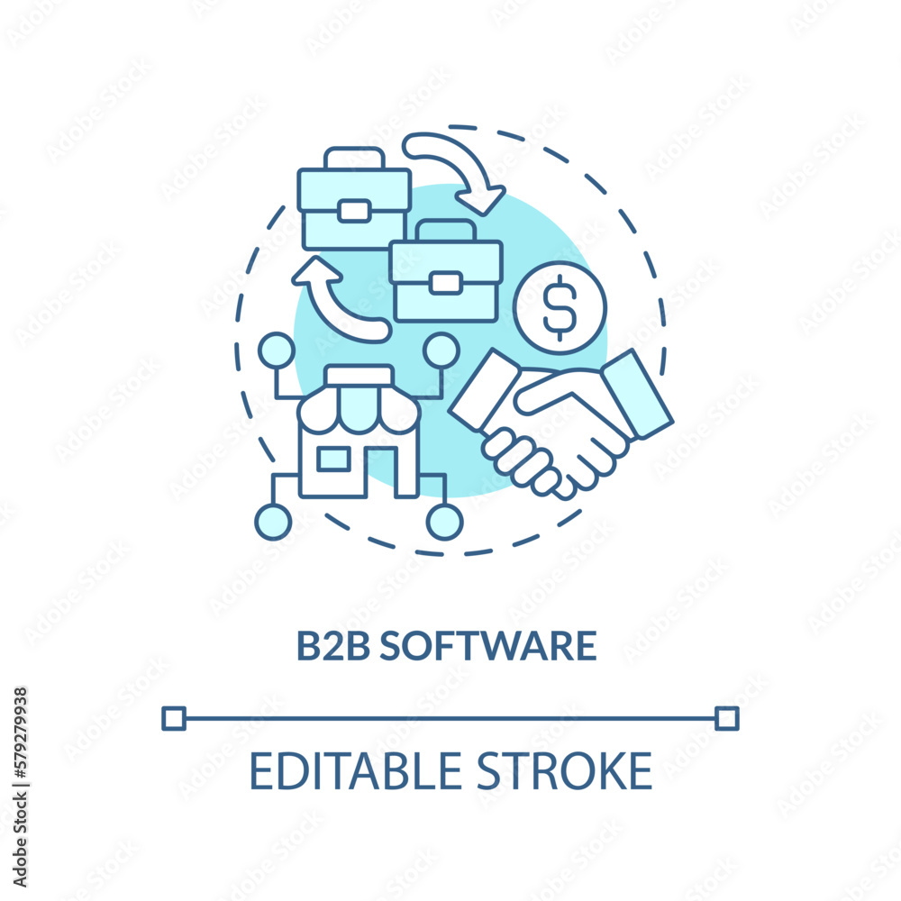 B2B software turquoise concept icon. Business digitization. Best startup industry abstract idea thin line illustration. Isolated outline drawing. Editable stroke. Arial, Myriad Pro-Bold fonts used B2B software turquoise concept icon. Business digitization. Best startup industry abstract idea thin line illustration. Isolated outline drawing. Editable stroke. Arial, Myriad Pro-Bold fonts used