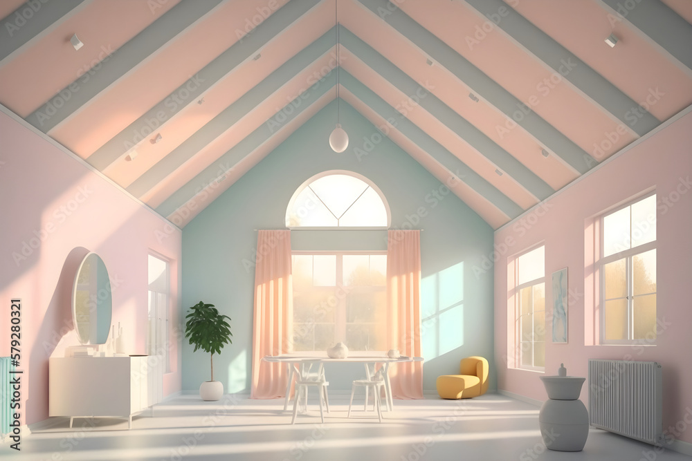 Empty 3D render of minimal cute room interior design window ...
