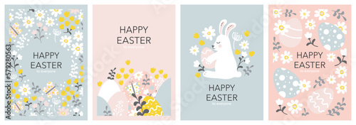 set of cute easter greeting cards banner vector illustration