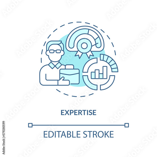 Expertise turquoise concept icon. IT industry fund. Venture capital financing benefit abstract idea thin line illustration. Isolated outline drawing. Editable stroke. Arial, Myriad Pro-Bold fonts used
