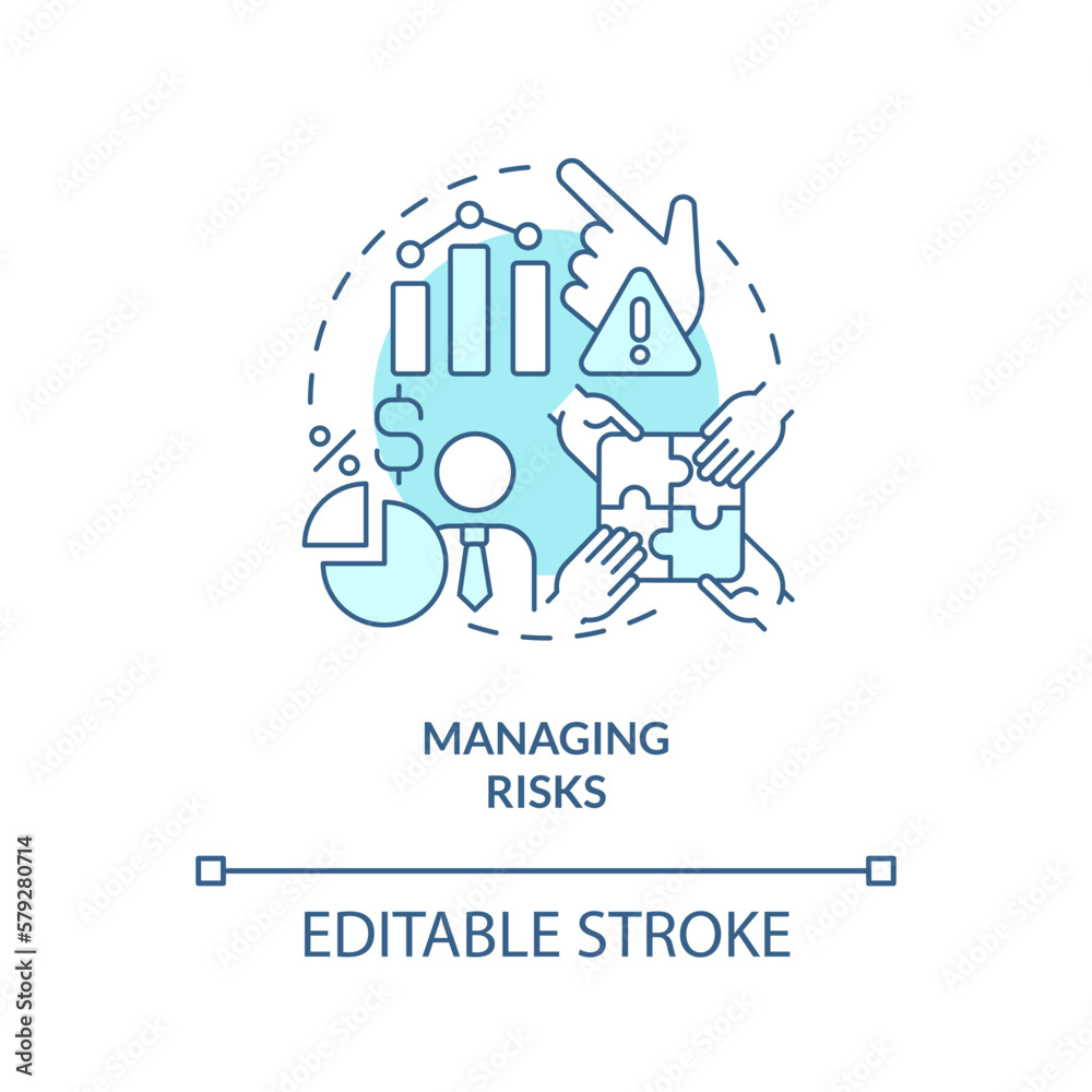 Managing risks turquoise concept icon. Venture capital financing benefit abstract idea thin line illustration. Isolated outline drawing. Editable stroke. Arial, Myriad Pro-Bold fonts used