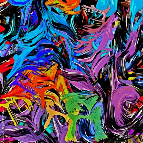 Obraz na płótnie Abstract psychedelic fractal background of stylized watercolor illustration, colored chaotically blurred spots and paint strokes of different sizes and shapes w salonie