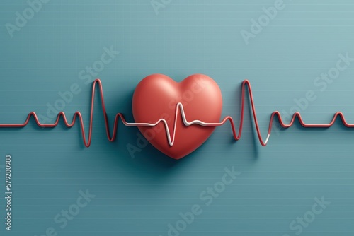 Red medical heartbeat line on heart shape Illustration color background. World heart concept. Generative ai.