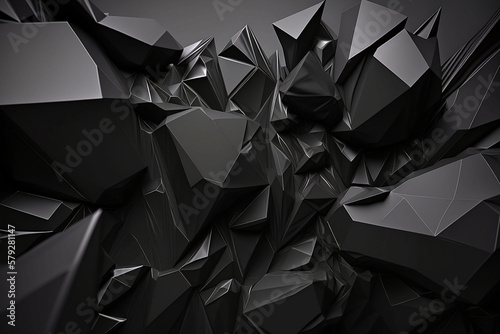 Abstract background with triangles. Black crystal texture.  Generative AI.